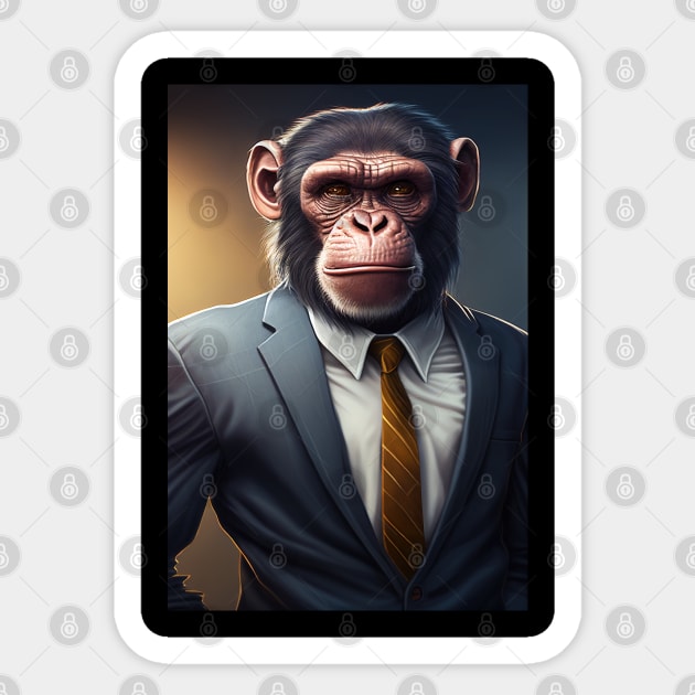 Adorable Monkey In A Suit - Fierce Chimpanzee Animal Print Art For Fashion Lovers Sticker by Whimsical Animals